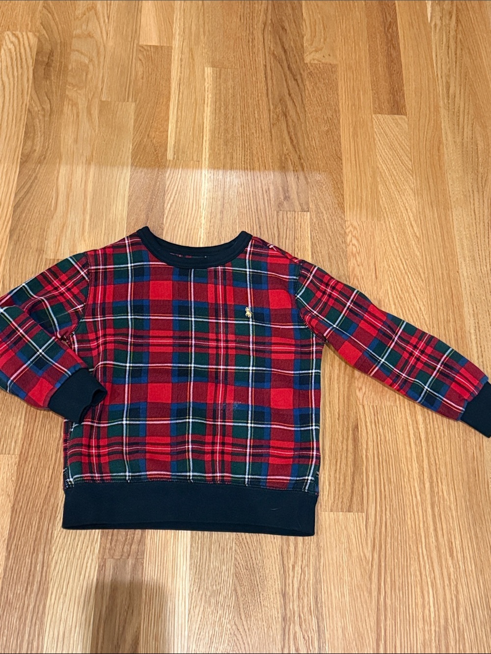 Polo by Ralph Lauren Red Plaid Kids Crewneck Sweatshirt with Navy Trim